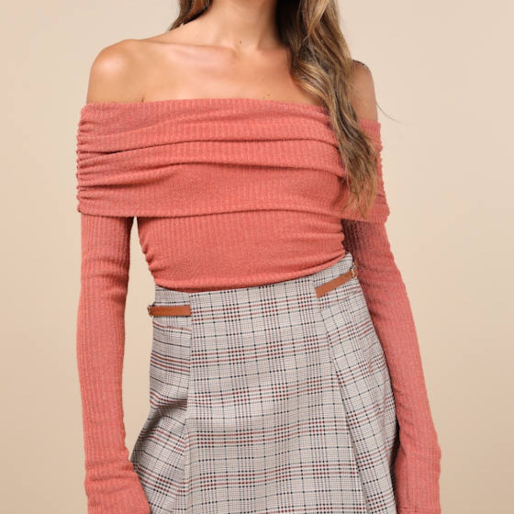 Lulus Coveted Favorite Terracotta Textured Off-the-shoulder Top Pink - Size M